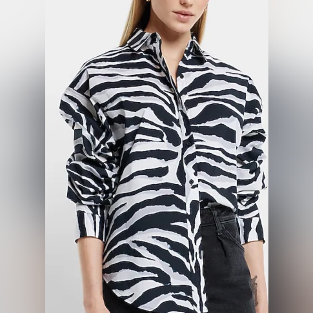 Express Oversized Boyfriend Zebra Print Portofino Shirt